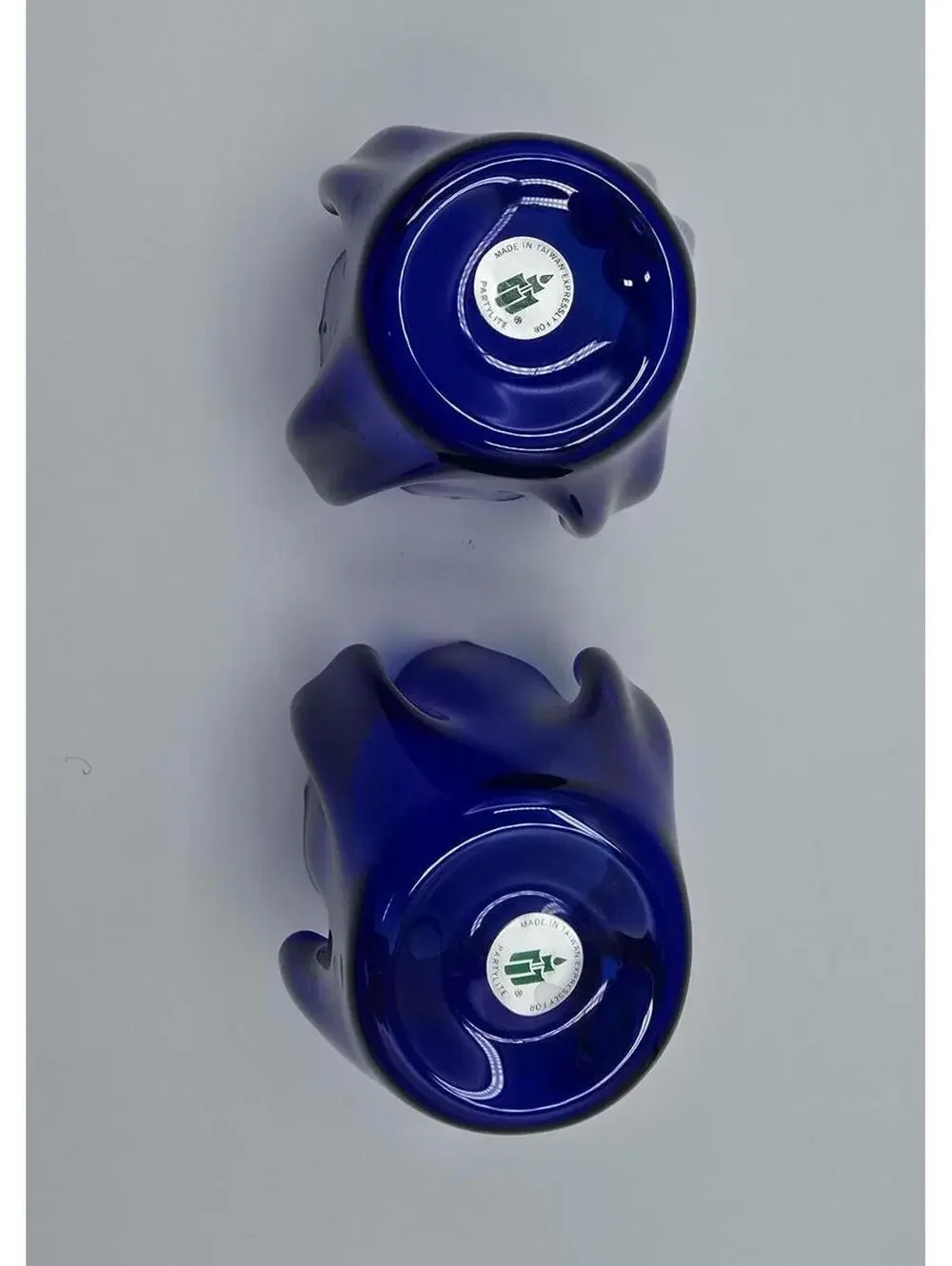 PartyLite Cobalt Blue Art Glass Tulip Votive Candle Holders Set of 2